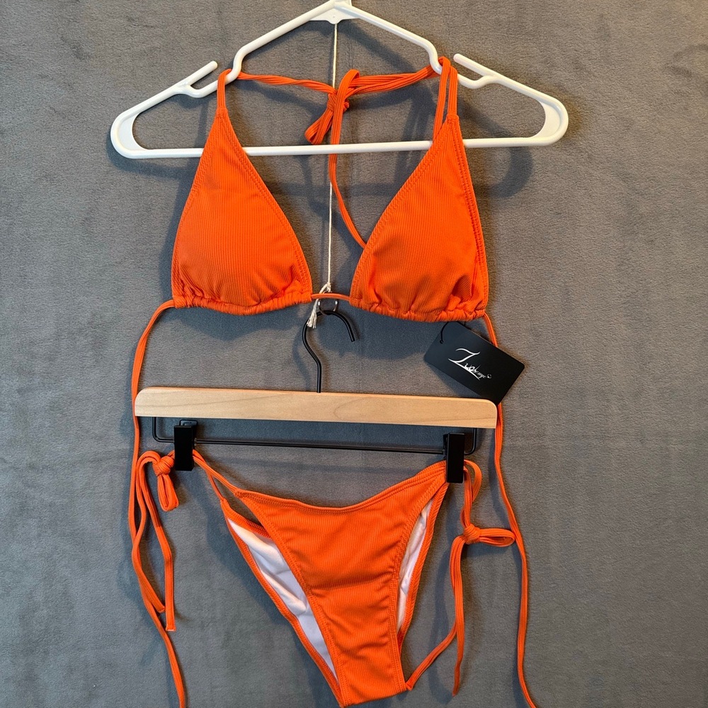 NWT Halter Neck Orange Tie-Side Bikini Womens Triangle Small